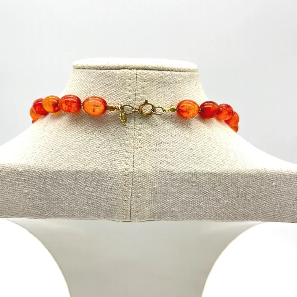 Sarah Coventry Orange Beaded Necklace Vintage Carnelian Style Faceted Oval Beads - Picture 6 of 7